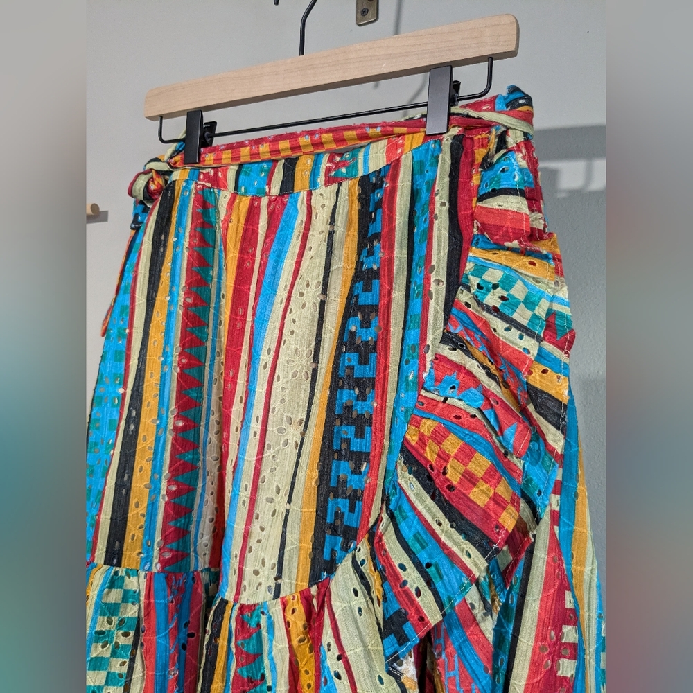 Anthropologie Verb Rainbow Vertical Stripe Ruffle Wrap Skirt M - Picture 4 of 16